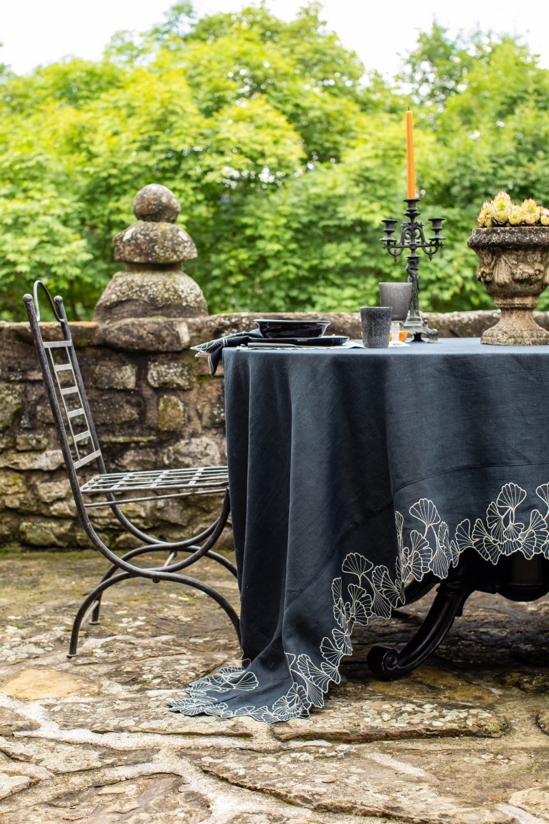 Ginkgo Linen Stain Resistant Tablecloth