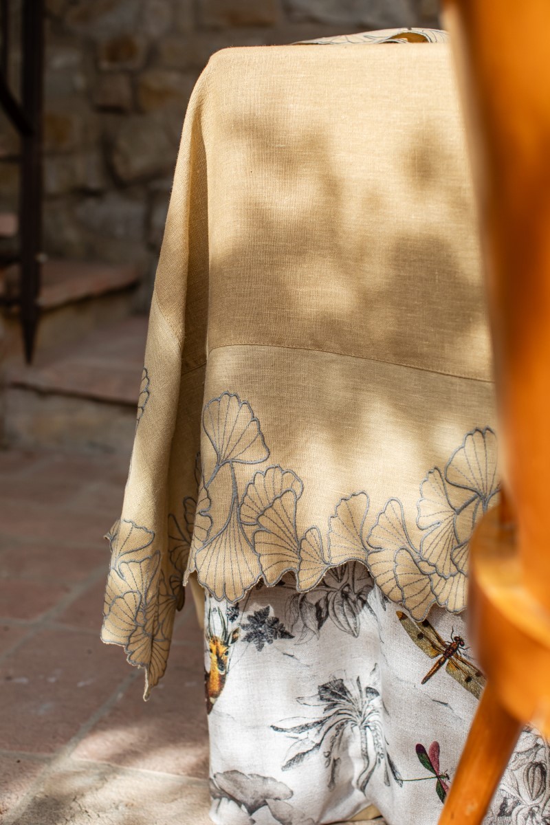 Ginkgo Linen Stain Resistant Tablecloth